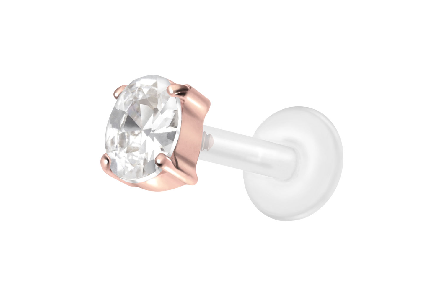 PTFE Labret Piercing mit Innengewinde + Titan-Aufsatz EINGEFASSTES KRISTALLOVAL